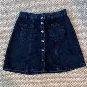 BDG black denim button up skirt